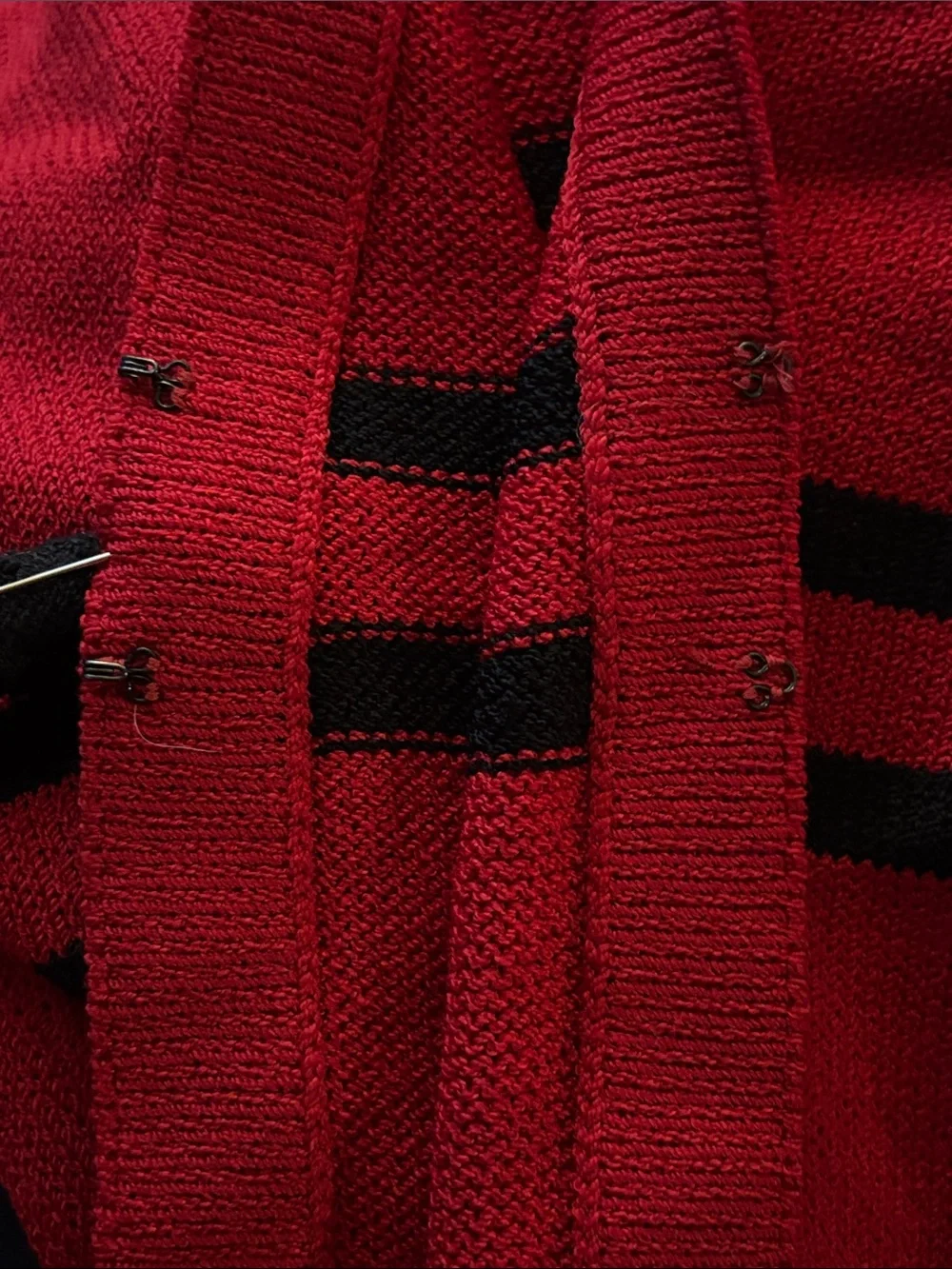Vintage St. John SJ Knit Red & Black Stripe Bow Cardigan Sweater Size 10